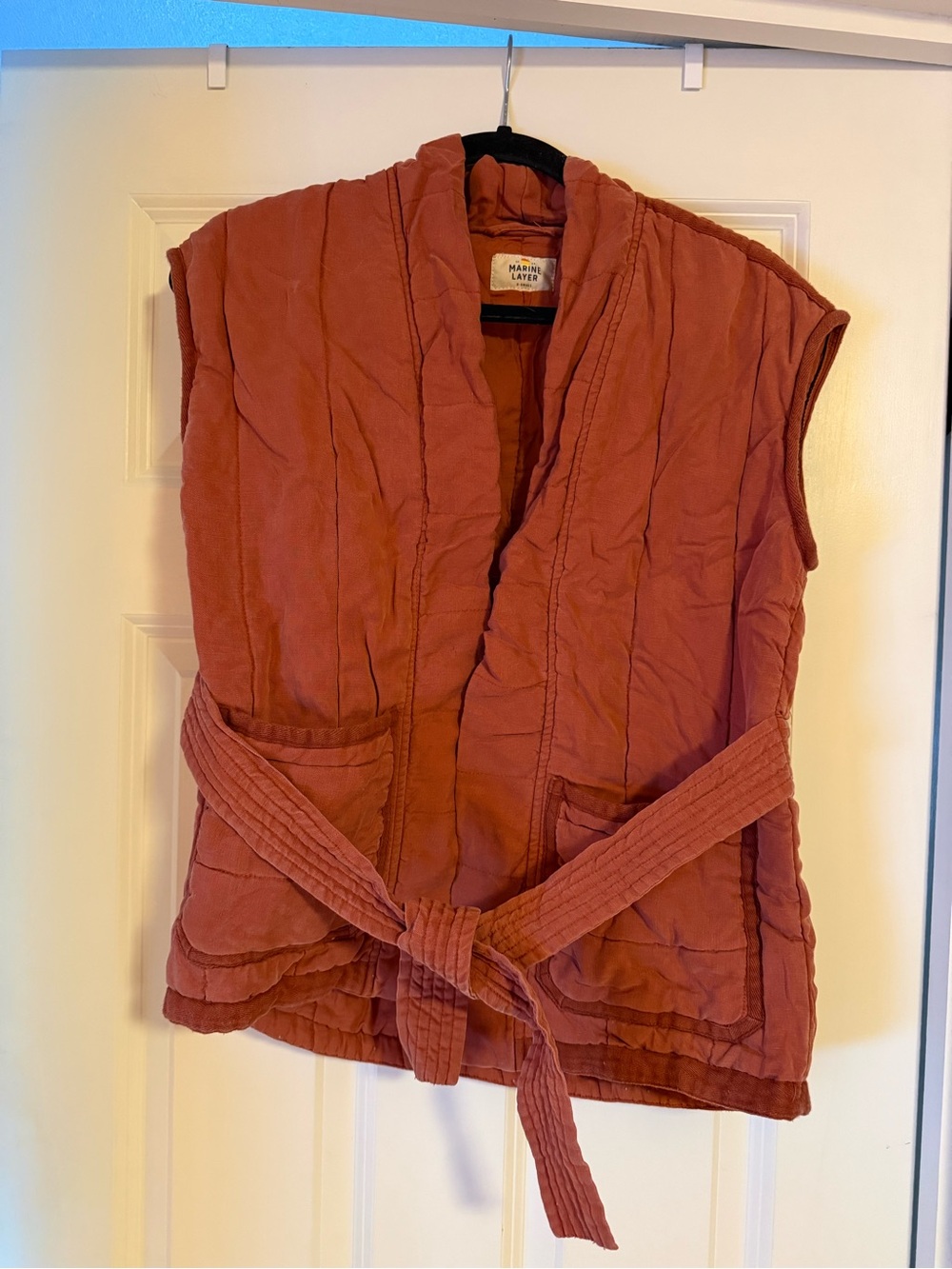 Marine Layer Quilted Vest in Rust Orange